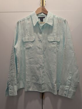 Preswick & Moore Mint Green Lightweight Button-Front Shirt 100% Linen